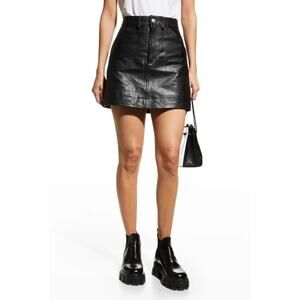 RE/DONE Women's 70s Pocket Leather Miniskirt Size 26 Black Textured Lined NWT